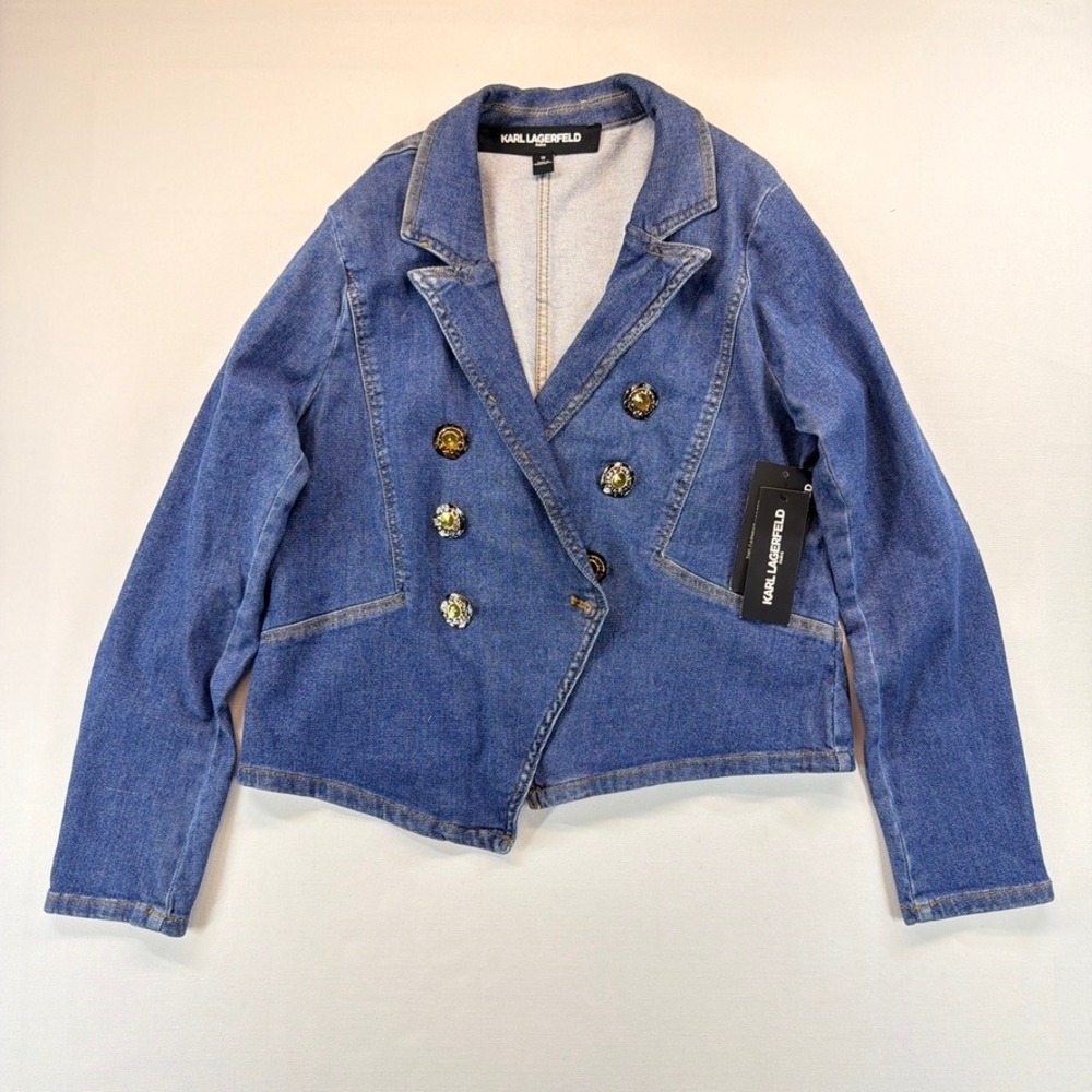 NEW Karl Lagerfeld Paris Denim Flyaway Blazer Jacket Women's Size 12